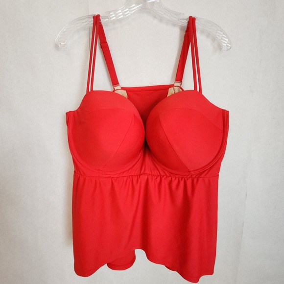 Cacique Other - Cacique Bandeau Tankini Womens Size 40F Red Padded Swimwear Underwire Plus *Flaw